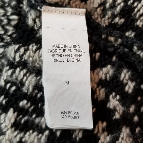 LUCKY BRAND Geometric Knit L/S Cardigan Sweater Coat Black White Medium ~ 4436 - Picture 5 of 6